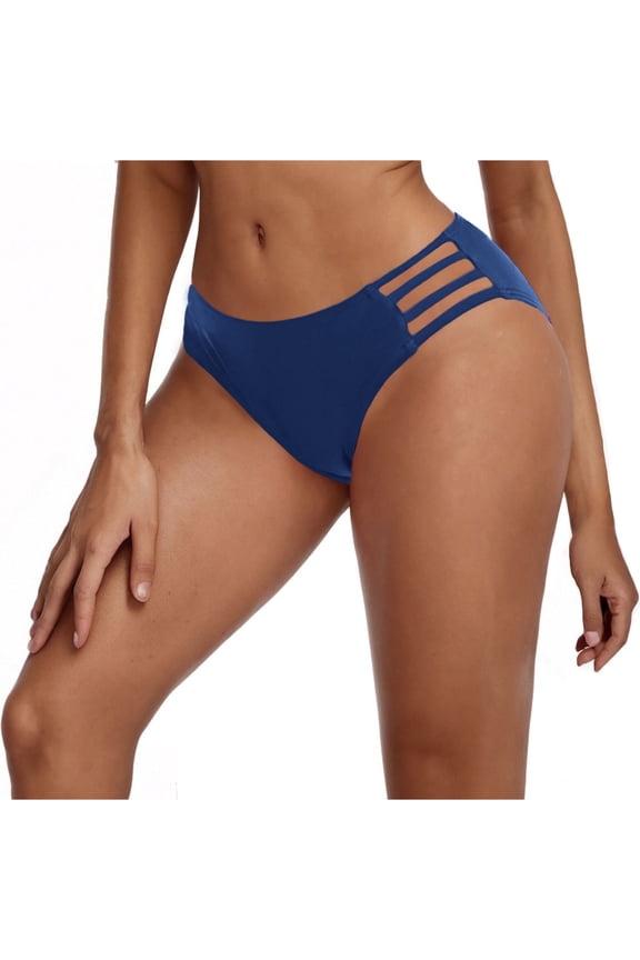 Women Strappy Bikini Bottoms Full Coverage Bathing Suit Low Rise Cutout Swimsuit Swim Bottom Swimwear S-2XL