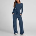thumbnail image 1 of UQJfacai Womens 2 Piece Matching Lounge Set Long Sleeve Strech Slim Fitted Crop Tops High Waist Wide Leg Pants Casual Sweatsuit, 1 of 7
