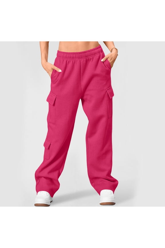 Womens Cargo Sweatpants Baggy Fleece High Elastic Waisted Wide Leg Joggers Sweat Pants Winter Clothes Athletic Pants with Pockets