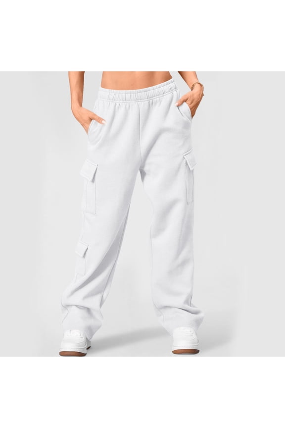 Womens Cargo Sweatpants Baggy Fleece High Elastic Waisted Wide Leg Joggers Sweat Pants Winter Clothes Athletic Pants with Pockets