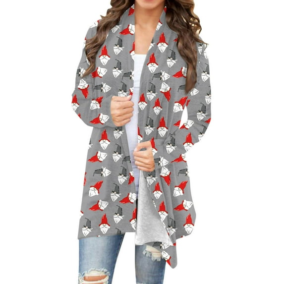 UQJfacai Womens Christmas Cardigans Knit Fall Sweaters Oversized Open Front Coats Snowflake Graphic Long Sleeve Shirts Outwear Tops