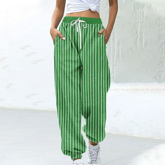 UQJfacai Womens Cinch Bottom Sweatpants Striped Baggy Drawstring Elastic Waist Athletic Joggers Winter Clothes Lounge Pants with Pockets