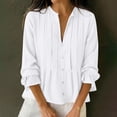 thumbnail image 1 of UQJfacai Womens Cotton Linen Tops Summer Casual Pleated Button Down Shirts Ruffle Long Sleeve V Neck Peplum Blouses S-2XL, 1 of 8