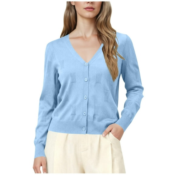 UQJfacai Womens Cropped Cardigans Sweaters Fall Fashion V-Neck Button Down Long Sleeve Open Front Bolero Shrugs for Dresses