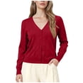 thumbnail image 1 of UQJfacai Womens Cropped Cardigans Sweaters Fall Fashion V-Neck Button Down Long Sleeve Open Front Bolero Shrugs for Dresses, 1 of 9