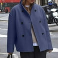 thumbnail image 1 of UQJfacai Womens Cropped Pea Coat Wool Blend Stand Collar Double Breasted Short Jacket Fall Winter Long Sleeve Casual Outerwear, 1 of 8