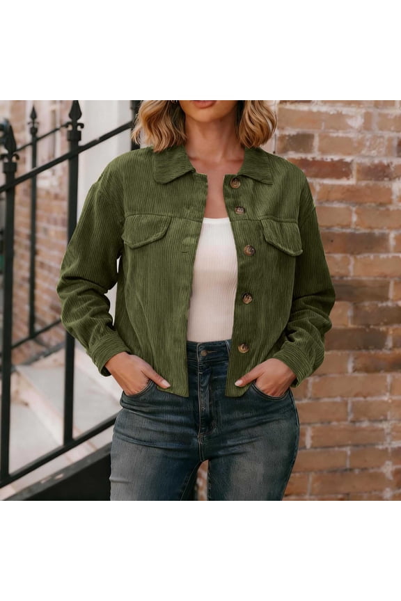 Womens Fashion Cropped Shacket Button Down Corduroy Shackets Jacket Fall Winter Casual Plaid Long Sleeve Crop Jackets Tops
