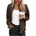 thumbnail image 1 of UQJfacai Womens Faux Suede Bomber Jacket Long Sleeve Cropped Fall Jackets Lightweight Lapel Casual Outerwear Winter Coat with Pockets, 1 of 9
