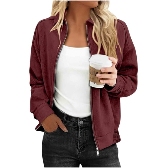UQJfacai Womens Faux Suede Bomber Jacket Long Sleeve Cropped Fall Jackets Lightweight Lapel Casual Outerwear Winter Coat with Pockets
