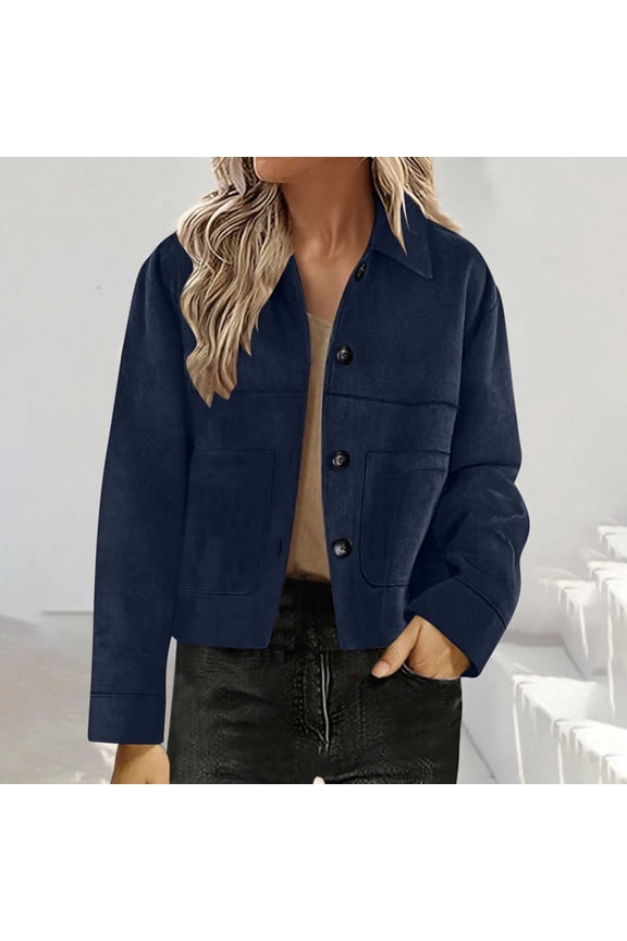 Womens Faux Suede Cropped Jacket Casual Lightweight Button Down Fall Jackets Fashion Collared Winter Coats Outerwear Trendy Clothes with Pockets