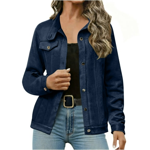 UQJfacai Womens Faux Suede Jacket Casual Lightweight Button Down Fall Winter Coats Fashion Long Sleeve Outerwear Trendy Clothes