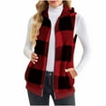 thumbnail image 1 of UQJfacai Womens Fleece Sherpa Vest Fall Winter Sleeveless Hooded Fuzzy Fluffy Checkered Plaid Vests Zip Up Jacket Coat with Pockets, 1 of 5