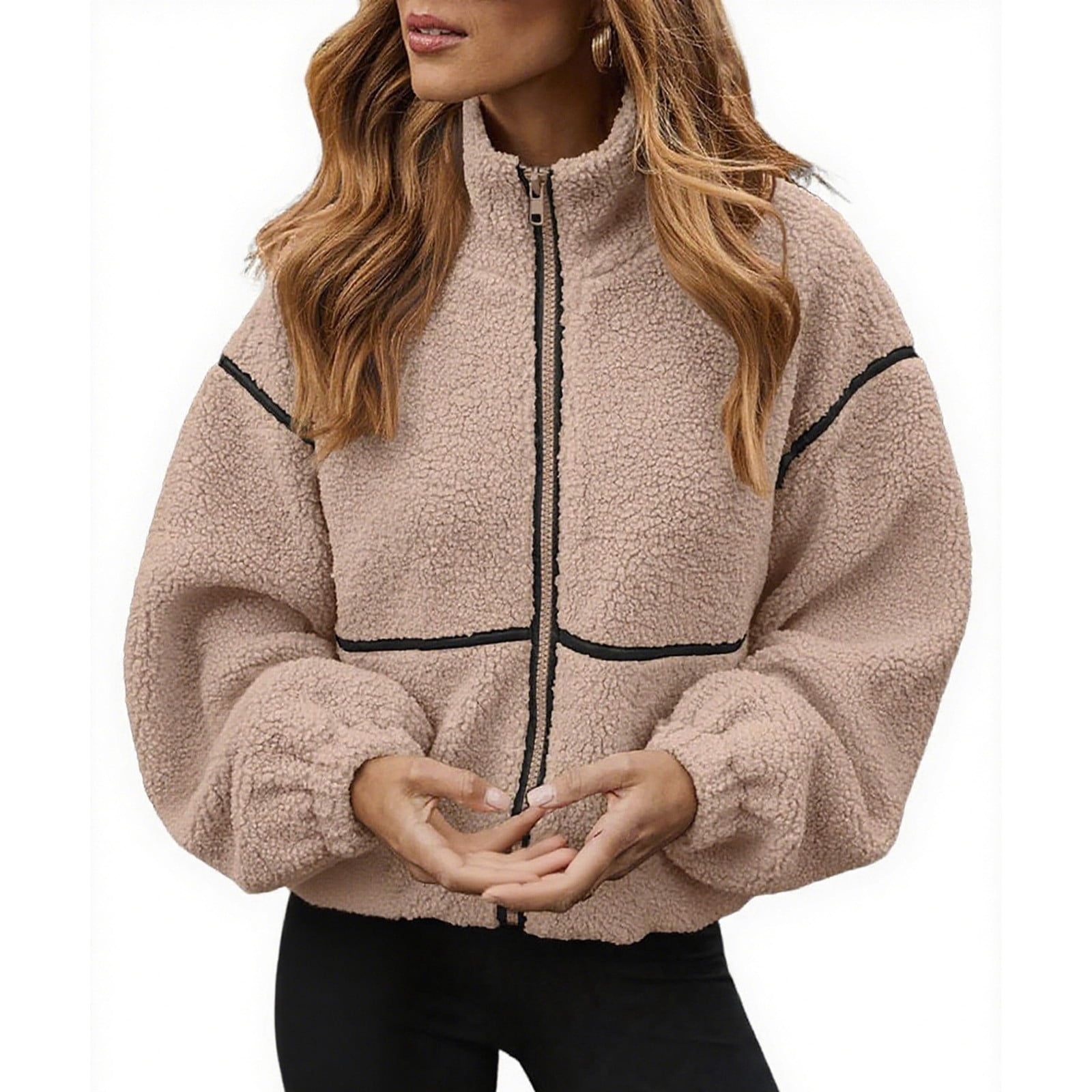 ウェア FLEECE SLEEVE TENKARA SHORT JACKET UQJfacai Womens Full Zip Fleece Cropped Jacket Warm Winter Long