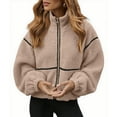 thumbnail image 1 of UQJfacai Womens Full Zip Fleece Cropped Jacket Warm Winter Long Sleeve Stand Collar Sherpa Short Coat Casual Outerwear with Pockets, 1 of 6