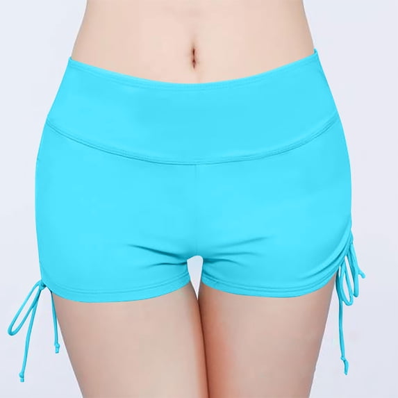 UQJfacai Womens High Waisted Swimsuit Shorts Tie Side Ruched Boyshorts Bikini Bottom Sporty Yoga Board Shorts Swimwear S-2XL