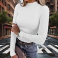 thumbnail image 1 of UQJfacai Womens Lettuce Trim Mock Neck Tops Casual Long Sleeve Strech Slim Fitted Ribbed Knit Basic Tee Shirt Spring Clothes S-2XL, 1 of 7