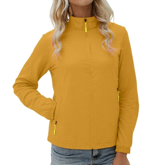 UQJfacai Womens Lightweight Zip Up Athletic Jackets Stand Collar Long Sleeve Windproof Workout Outdoor Jacket with Zipper Pockets