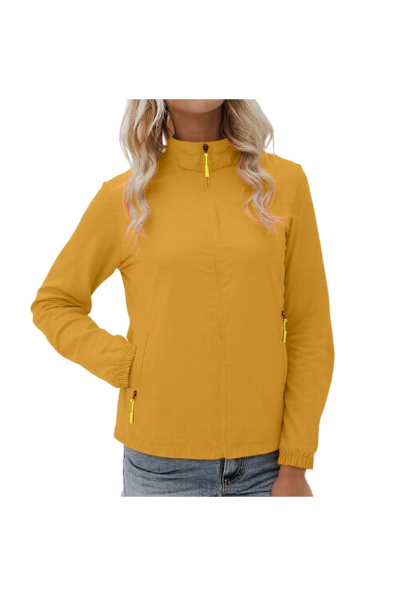 Womens Lightweight Zip Up Athletic Jackets Stand Collar Long Sleeve Windproof Workout Outdoor Jacket with Zipper Pockets