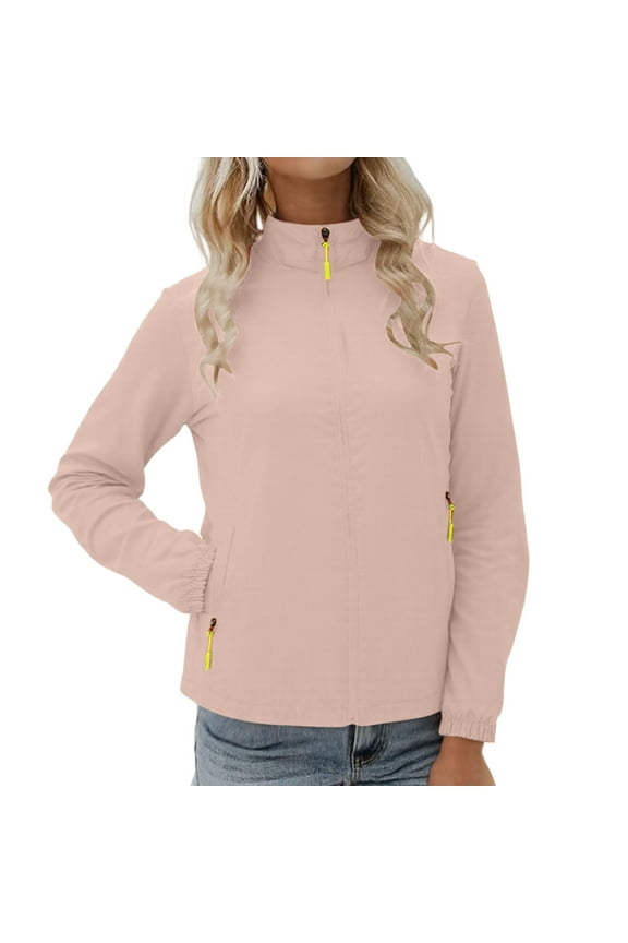 Womens Lightweight Zip Up Athletic Jackets Stand Collar Long Sleeve Windproof Workout Outdoor Jacket with Zipper Pockets