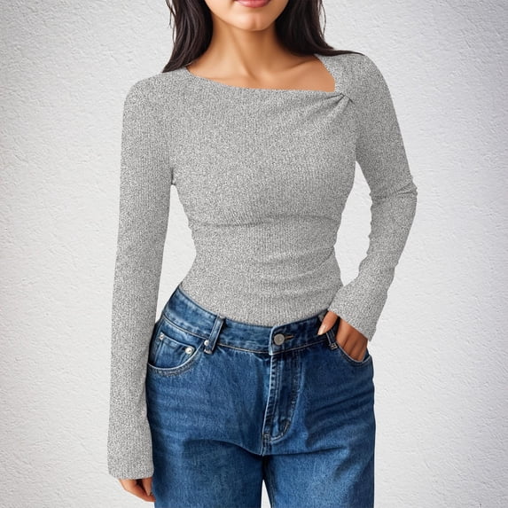 UQJfacai Womens Long Sleeve Crop Tops Square Neck Ribbed Knit Strech Slim Fit Basic Tees Fall Winter Soft Going Out Shirt S-XXL