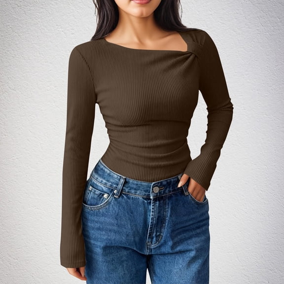 UQJfacai Womens Long Sleeve Crop Tops Square Neck Ribbed Knit Strech Slim Fit Basic Tees Fall Winter Soft Going Out Shirt S-XXL