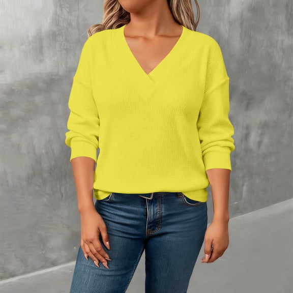 UQJfacai Womens Long Sleeve T-Shirts Plus Size Casual V Neck Tunic Tops Loose Fit Basic Tees Soft Spring Fall Tee Shirts