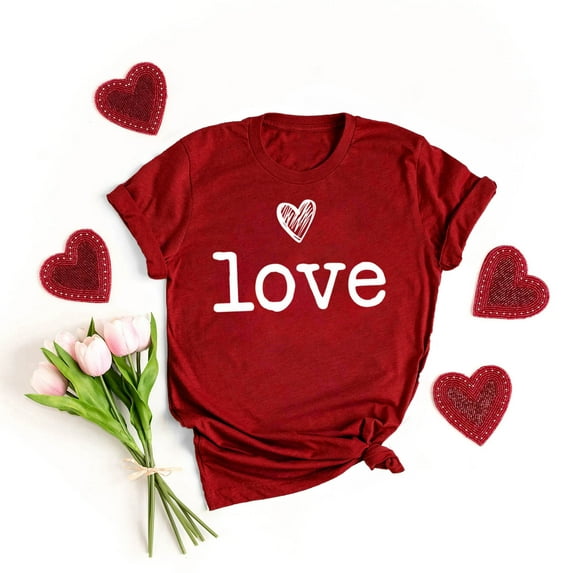 UQJfacai Womens Love Heart Graphic Shirt Valentines Crewneck Short Sleeve Tee Tops Couple Matching Casual Valentine T-Shirt