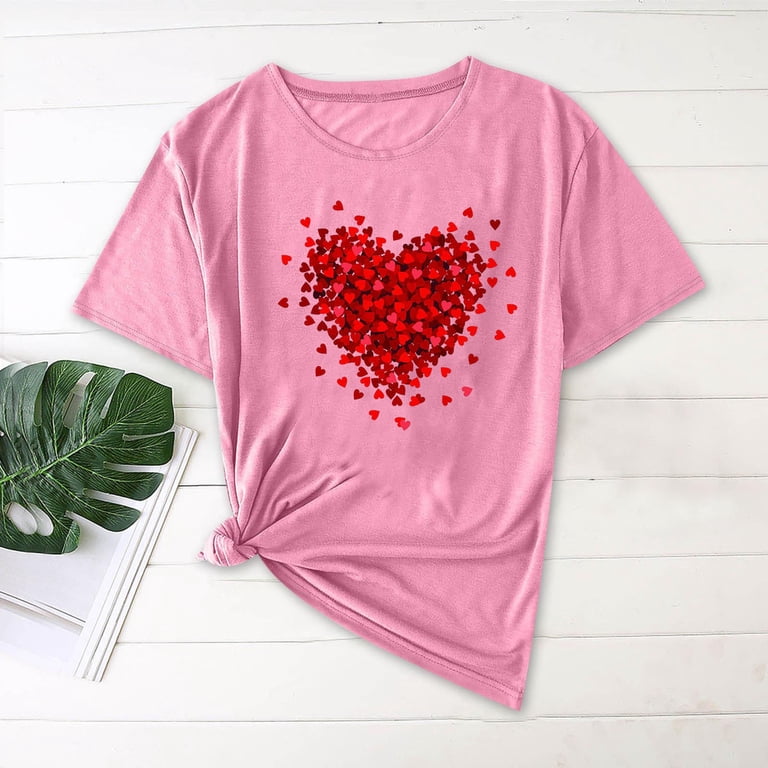 UQJfacai Womens Lover Heart Graphic V Neck Shirt Valentines Funny 