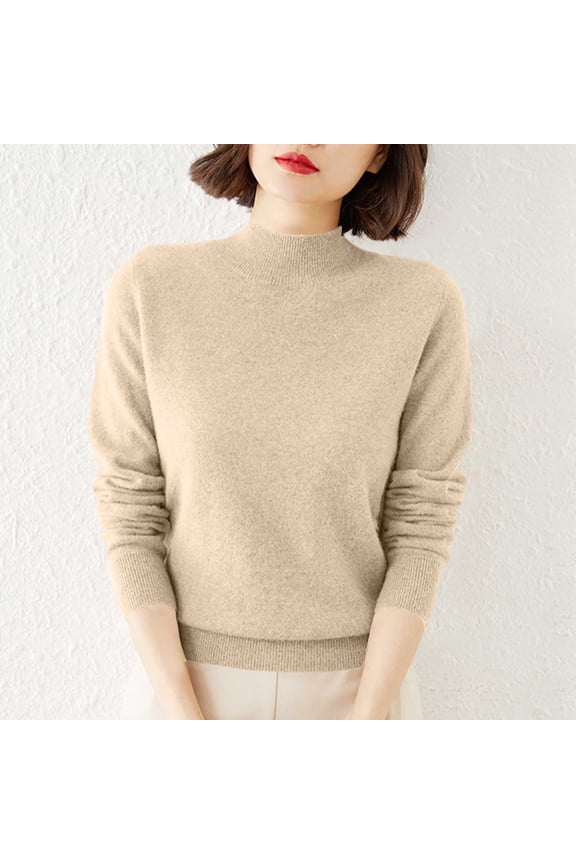 Womens Mock Turtleneck Sweater Lightweight Long Sleeve Tops Fall Winter Loose Fit Casual Layering Pullover Shirts S-3XL