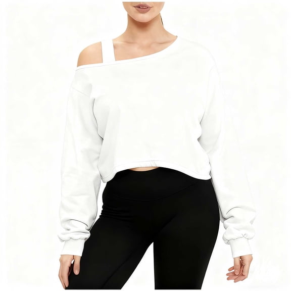 UQJfacai Womens Off Shoulder Sweatshirt Drop Shoulder Oversized Long Sleeve Cropped Pullover Top Spring Patchwork Sweater S-2XL