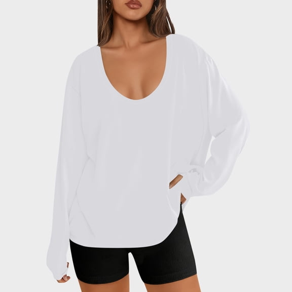 UQJfacai Womens Oversized Long Sleeve T-Shirts Basic Crewneck Tee Loose Fit Fall Tops Winter Casual Workout Y2K Clothes Outfits