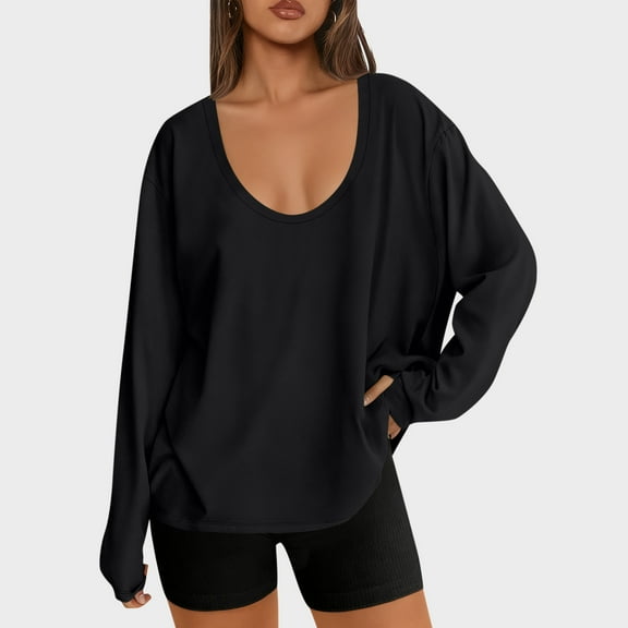 UQJfacai Womens Oversized Long Sleeve T-Shirts Basic Crewneck Tee Loose Fit Fall Tops Winter Casual Workout Y2K Clothes Outfits