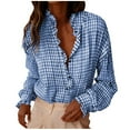 thumbnail image 1 of UQJfacai Womens Plaid Ruffle V Neck Button Down Blouse Trendy Casual Puff Long Sleeve Tops Spring Collared Work Checkered Shirt, 1 of 5