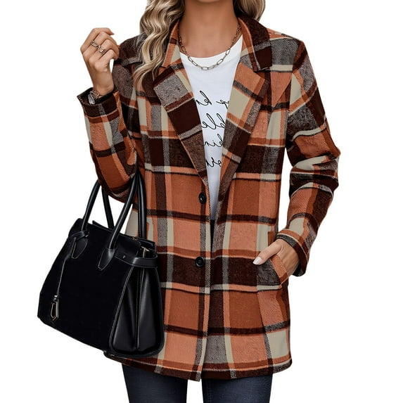 UQJfacai Womens Plaid Wool Blend Pea Coats Fall Winter Single Breasted Trench Coat Notch Lapel Collar Jacket Overcoats with Pockets