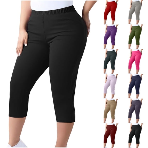 UQJfacai Womens Plus Size Capri Leggings Lightweight Soft Stretch Crop Leggings Pull On Elastic Waist Basic Capris Yoga Pants L-5XL