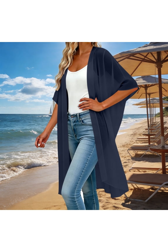 Womens Plus Size Long Cardigan Summer Lightweight Half Sleeve Open Front Dusters Spring Casual Loose Cardigans S-5XL
