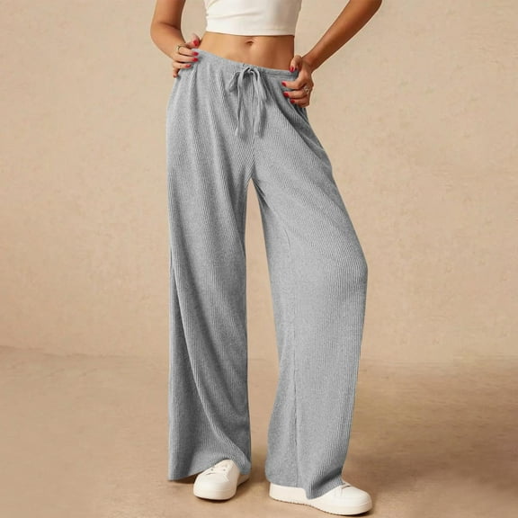 UQJfacai Womens Ribbed Knit Lounge Pants Soft Fuzzy Comfy Wide Leg Drawstring Pajama Pants Fall Loose Baggy Pjs Bottoms with Pockets