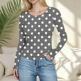 thumbnail image 1 of UQJfacai Womens Ribbed Long Sleeve Shirts Crew Neck Ribbed Crop Tops Polka Dot Print Strech Slim Fitted Casual Basic Tee, 1 of 5