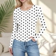 thumbnail image 1 of UQJfacai Womens Ribbed Long Sleeve Shirts Crew Neck Ribbed Crop Tops Polka Dot Print Strech Slim Fitted Casual Basic Tee, 1 of 5