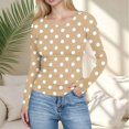 thumbnail image 1 of UQJfacai Womens Ribbed Long Sleeve Shirts Crew Neck Ribbed Crop Tops Polka Dot Print Strech Slim Fitted Casual Basic Tee, 1 of 5
