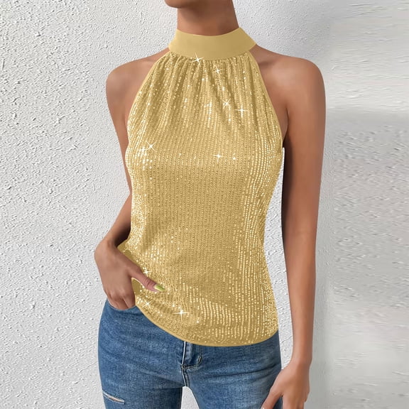 UQJfacai Womens Satin Sleeveless Halter Tank Tops Mock Neck Slim Fitted Shirt Summer Casual Holiday Party Blouse Top S-2XL