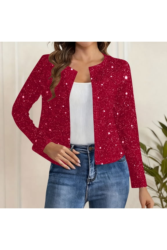 Womens Sequin Jackets Open Front Slim Fit Cropped Blazer Jacket Casual Long Sleeve Sparkly Party Cardigan Coat S-2XL