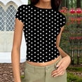 thumbnail image 1 of UQJfacai Womens Short Sleeve Tops Crewneck Ribbed Knit Slim Fitted Basic Tee Shirts Casual Summer Polka Dot Blouse S-2XL, 1 of 6