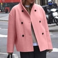 thumbnail image 1 of UQJfacai Womens Short Wool Blend Pea Coat Fall Winter Stand Collar Double Breasted Overcoat jacket Long Sleeve Casual Outerwear, 1 of 6