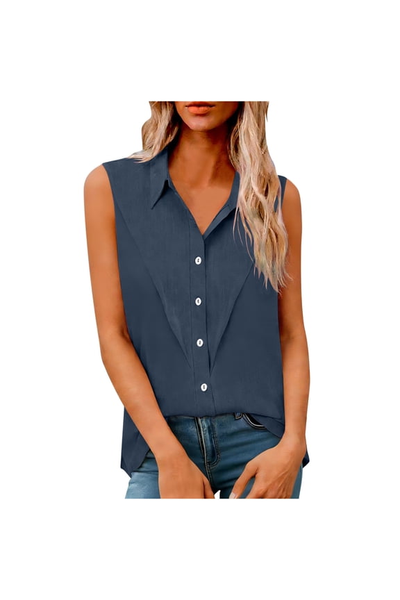 Womens Sleeveless Button Down Shirts Cotton Linen Plus Size Blouses Summer Casual Collared Loose Beach Tank Tops S-5XL