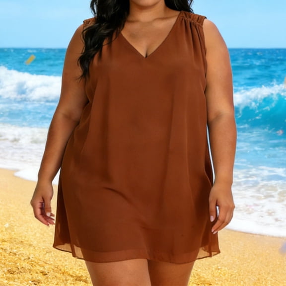 UQJfacai Womens Summer Chiffon Tank Tops Plus Size Sleeveless Double Layers Blouses V Neck Loose Fit Casual Shirts L-4XL