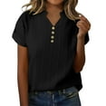 thumbnail image 1 of UQJfacai Womens Summer Henley Shirts Plus Size Textured Button V Neck Short Sleeve Tunic Tops Dressy Casual Blouses XL-5XL, 1 of 6