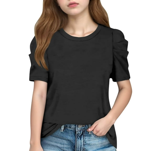 UQJfacai Womens Summer Tops Fluffy Short Sleeved Crewneck Basic Tee Shirt Casual Summer Fashion Cute Tunic T-Shirt 4-14 Years