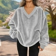 thumbnail image 1 of UQJfacai Womens Sweatshirt Double Fuzzy Fleece Soft Winter Warm V Neck Pullover Sweater Cozy Oversized Long Sleeve Casual Tops, 1 of 8