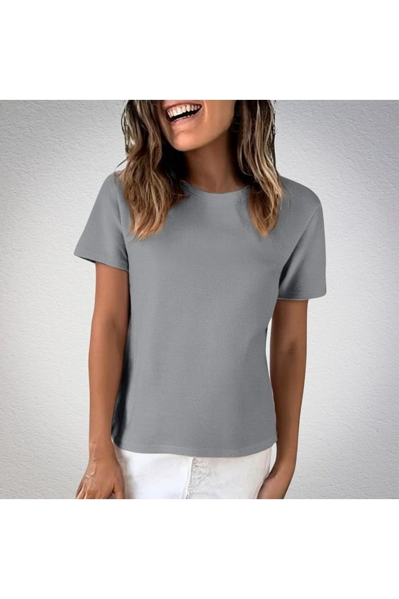 Womens Tops Summer Casual Crewneck Short Sleeve T-Shirts Fashion Textured Loose Fit Solid Tee Shirts Blouse M-5XL